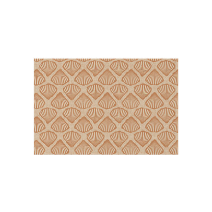 Sea Shell outdoor rug in cream with terracotta scallop shells, shown flat