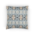 Southwestern woven pillow in pale blue with cream and charcoal stepped diamonds, front view