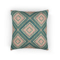 Southwestern woven pillow in teal, dusty rose and cream with concentric diamonds, front view