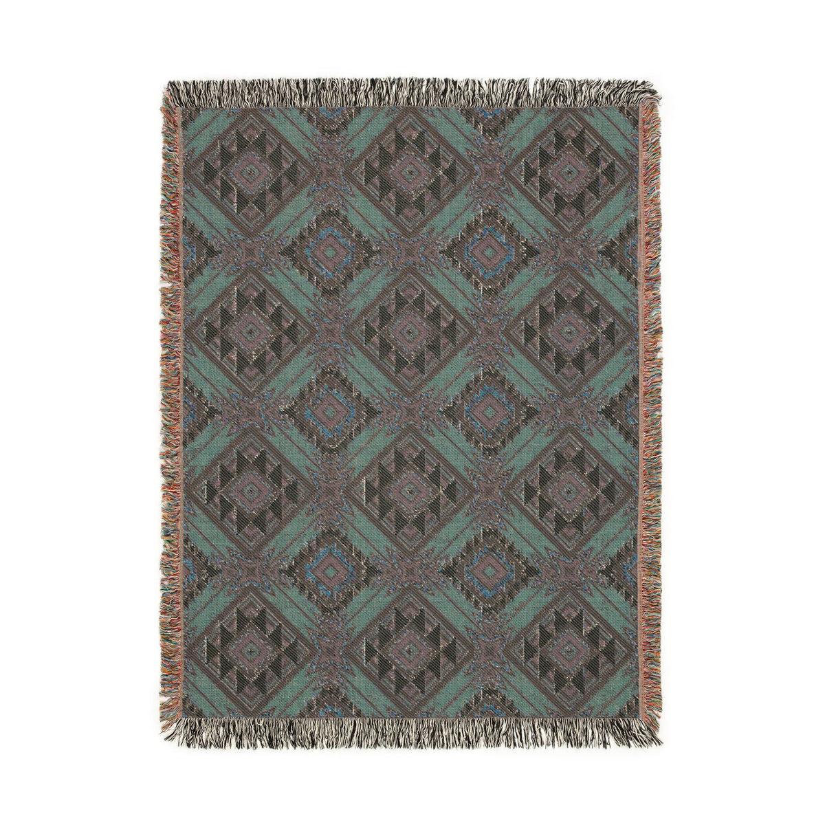 Back side of the Star Medallion Aztec woven blanket, showing the reverse weave pattern