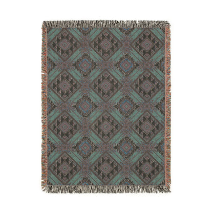 Back side of the Star Medallion Aztec woven blanket, showing the reverse weave pattern