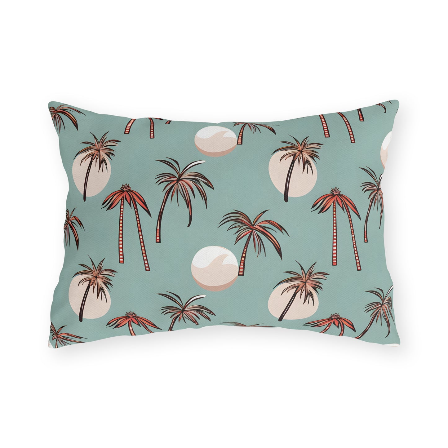 Summer Palm outdoor pillow in the rectangular lumbar size, front view