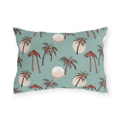 Summer Palm outdoor pillow in the rectangular lumbar size, front view