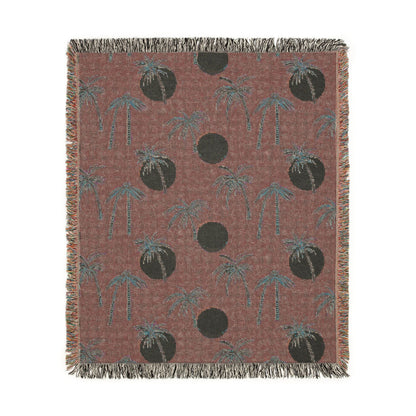 Reverse side of the Summer Palm woven blanket in rust with cream dots