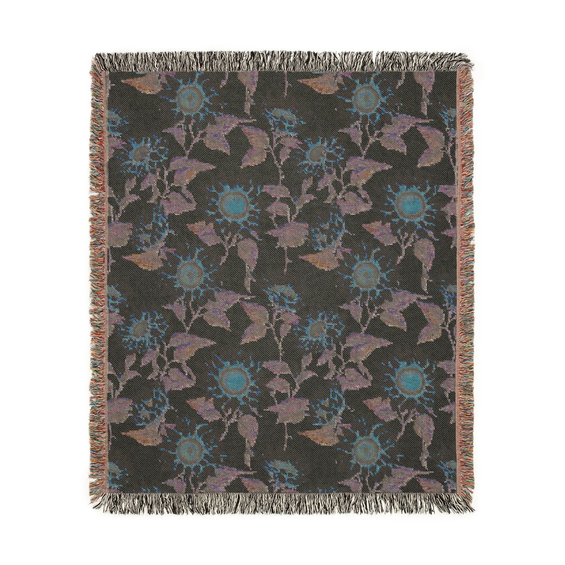 Reverse side of the Sunflower woven blanket in muted teal