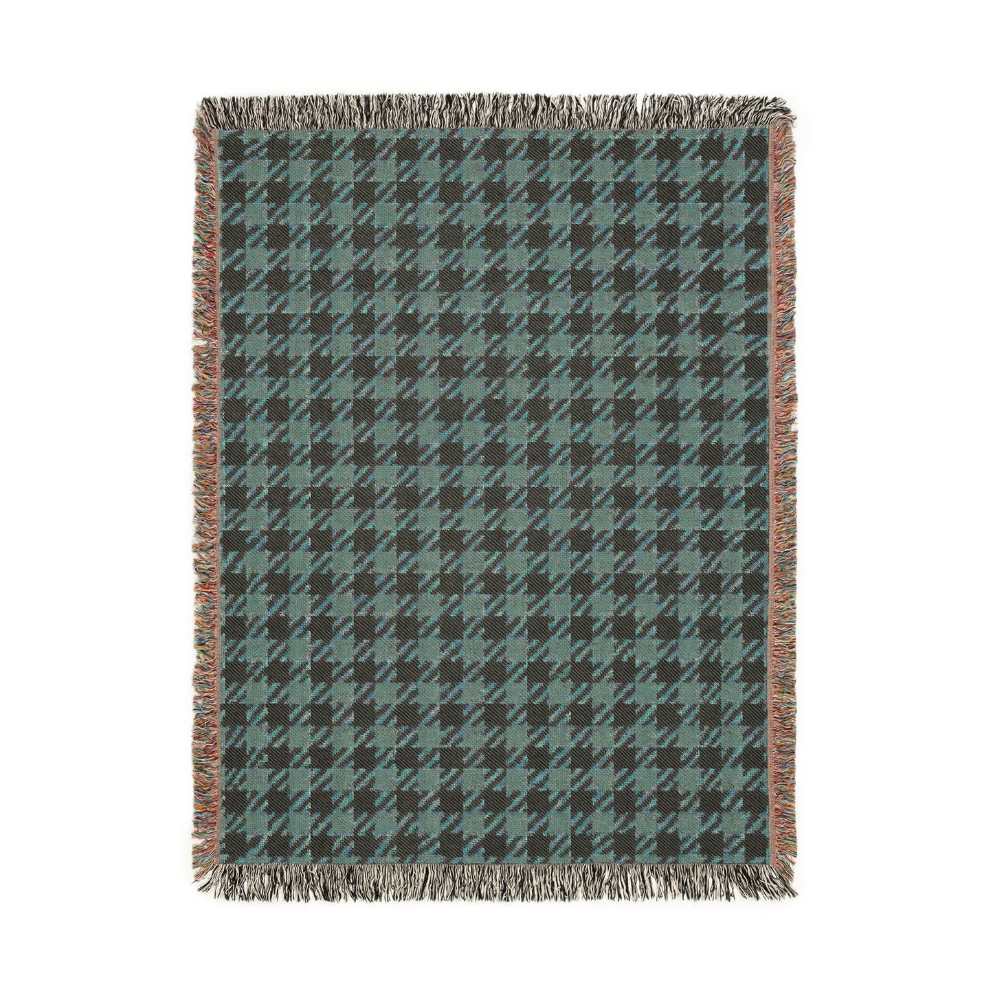 Green reverse side of the terracotta gingham woven blanket