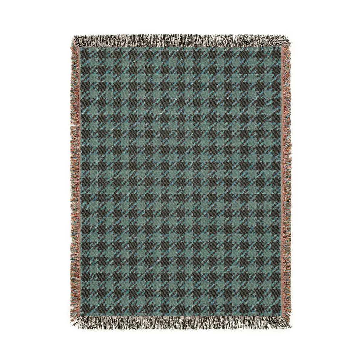 Green reverse side of the terracotta gingham woven blanket