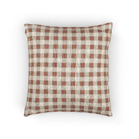 Terracotta gingham woven pillow with a rust and cream check pattern