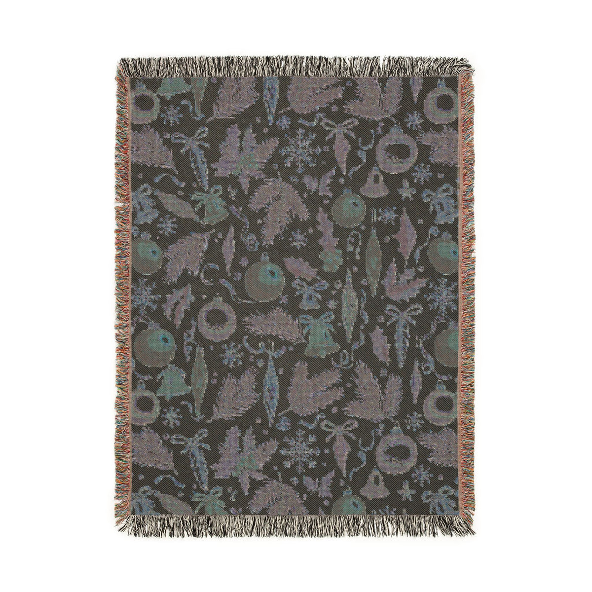 Reverse side of the vintage Christmas ornaments woven blanket