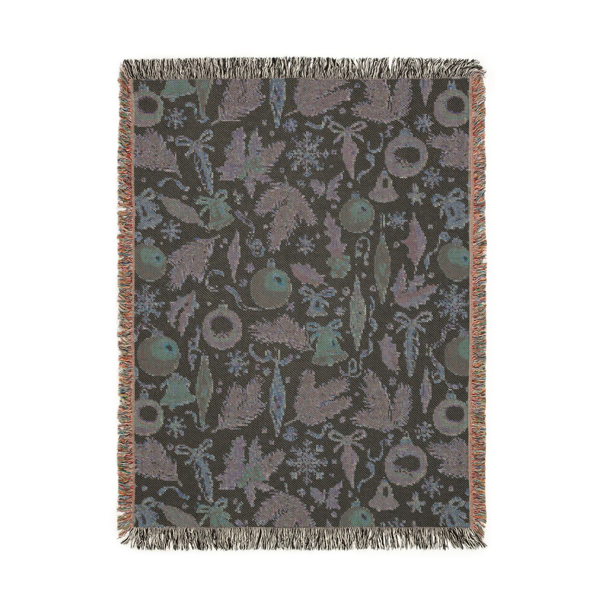 Reverse side of the vintage Christmas ornaments woven blanket