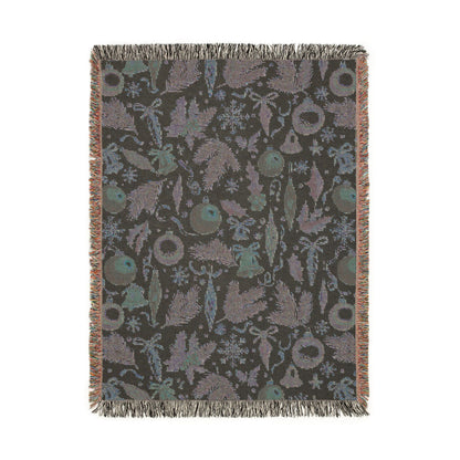 Reverse side of the vintage Christmas ornaments woven blanket