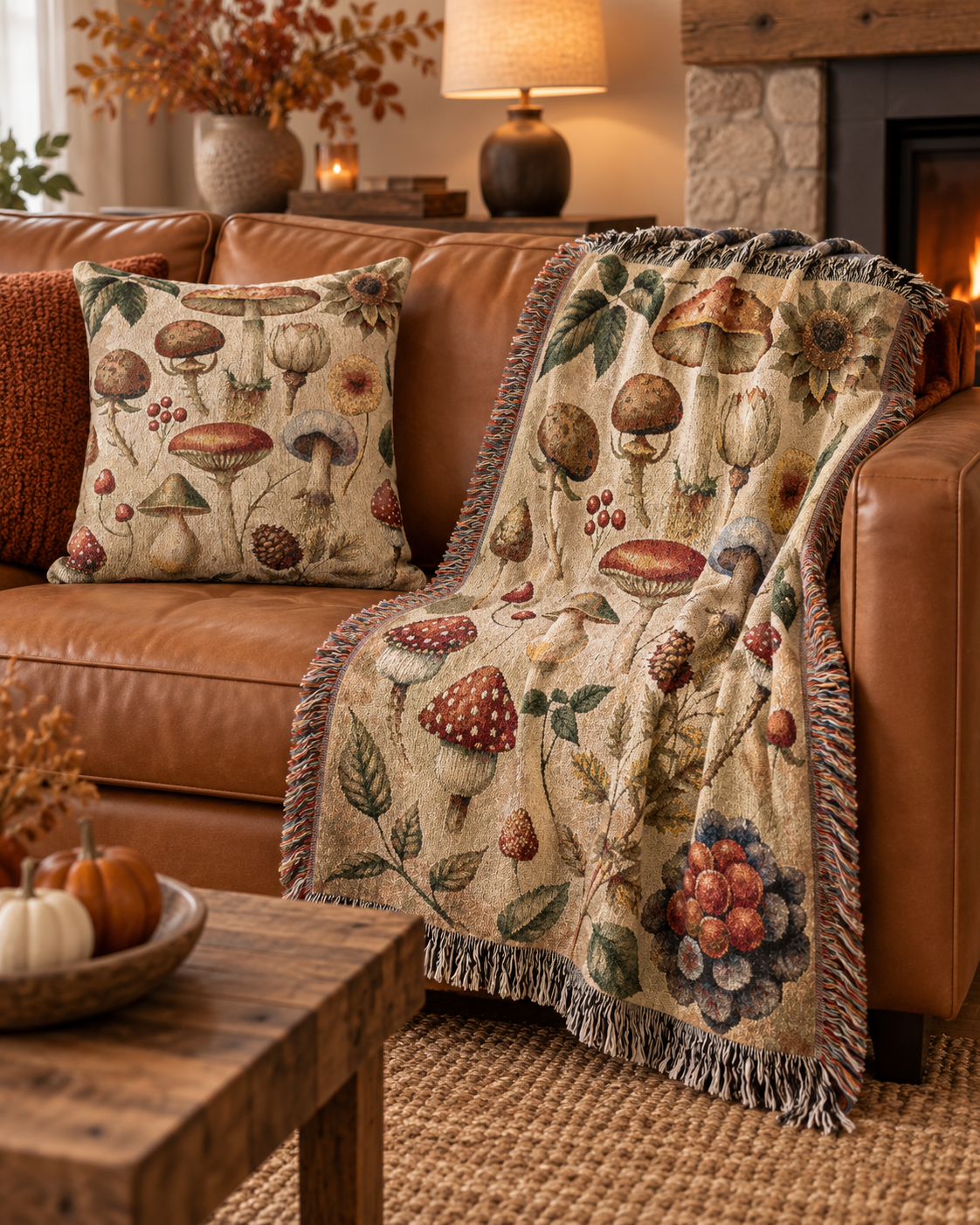 Wild Mushroom woven blanket, reverse side weave pattern