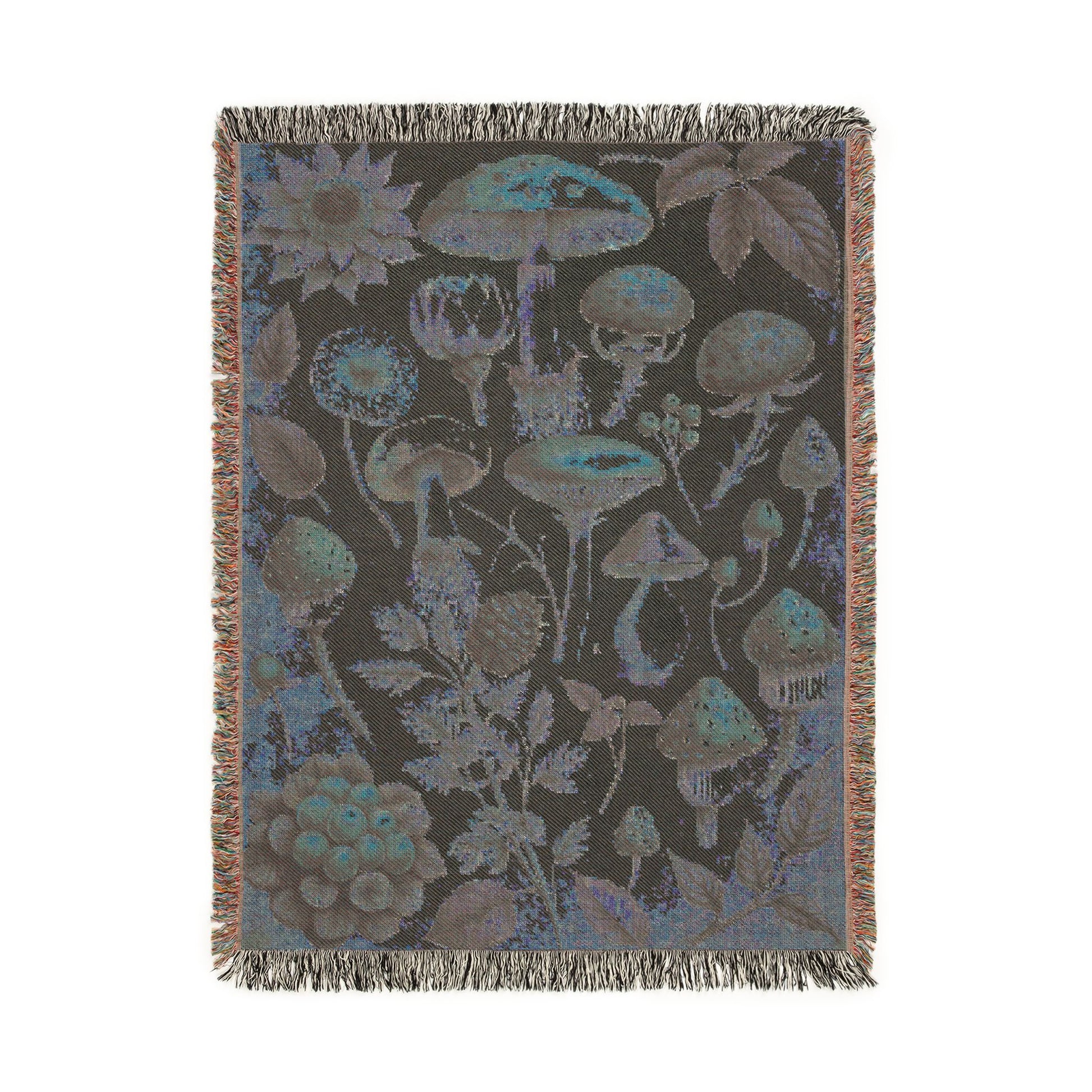 Wild Mushroom woven blanket draped over a chair in a cozy living room