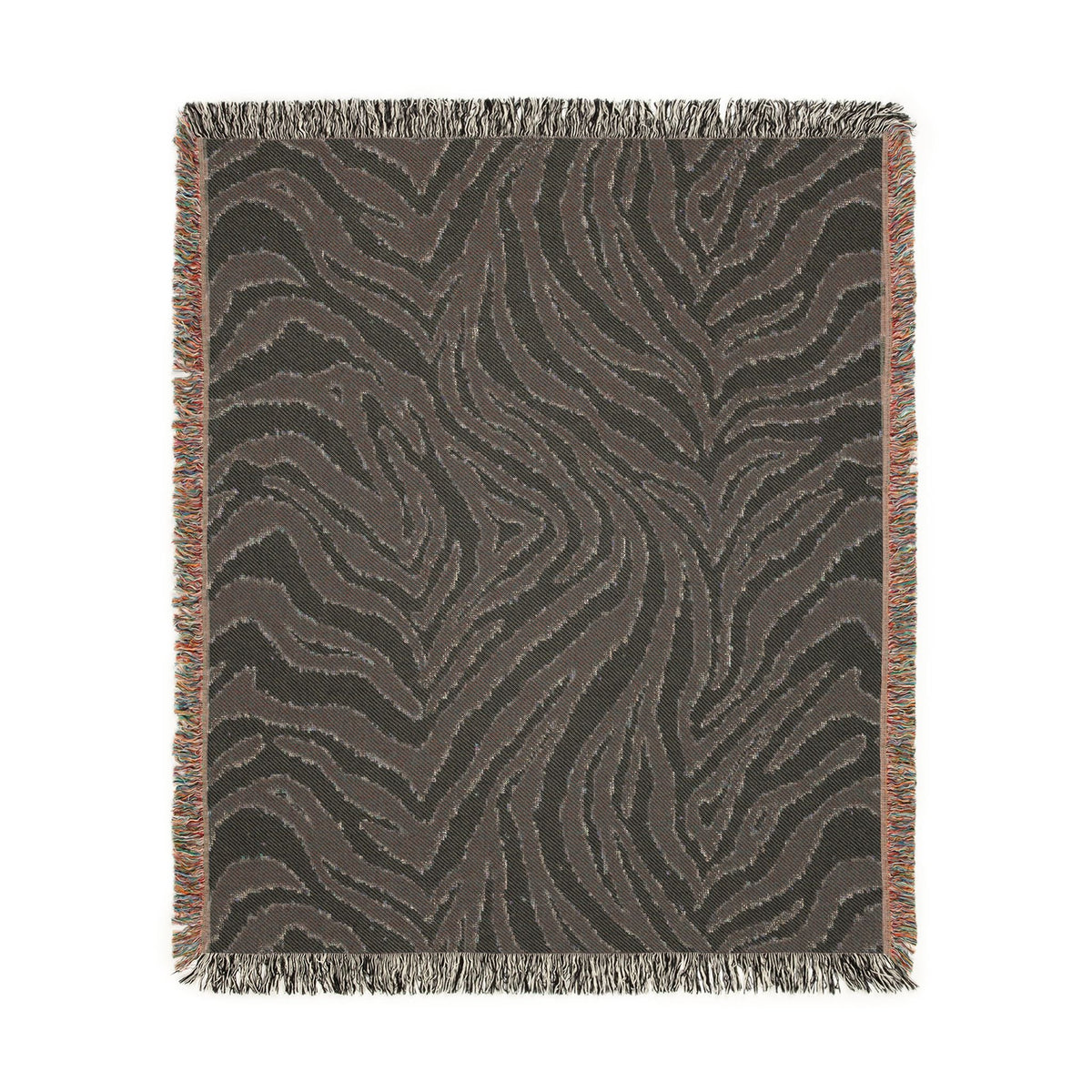 Reverse side of the Zebra woven blanket in charcoal grey