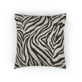 Zebra woven pillow in black and cream with a zebra stripe pattern, front view